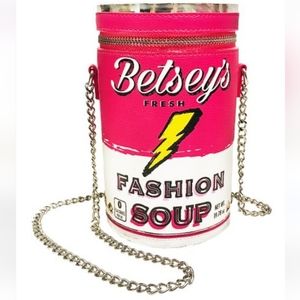 New! BETSEY JOHNSON " Fashion Soup Can " Crossbody Shoulder Bag Purse.
